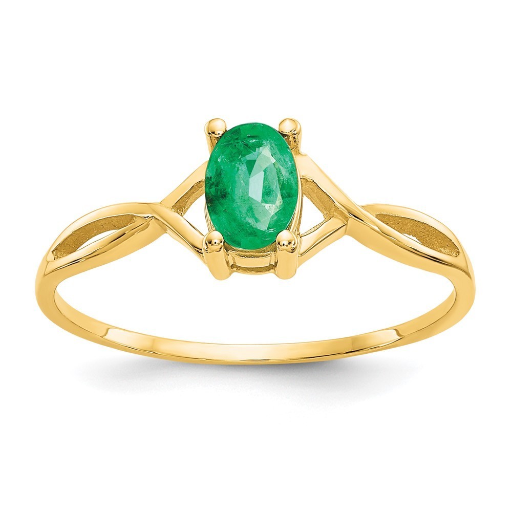 Million Charms 14k Yellow Gold Green Emerald Birthstone Ring, Size 7